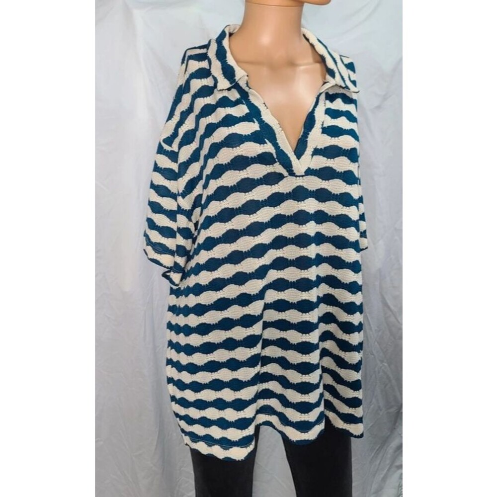 ASOS Design Large Blue White Striped Oversized Knit Polo Shirt Top